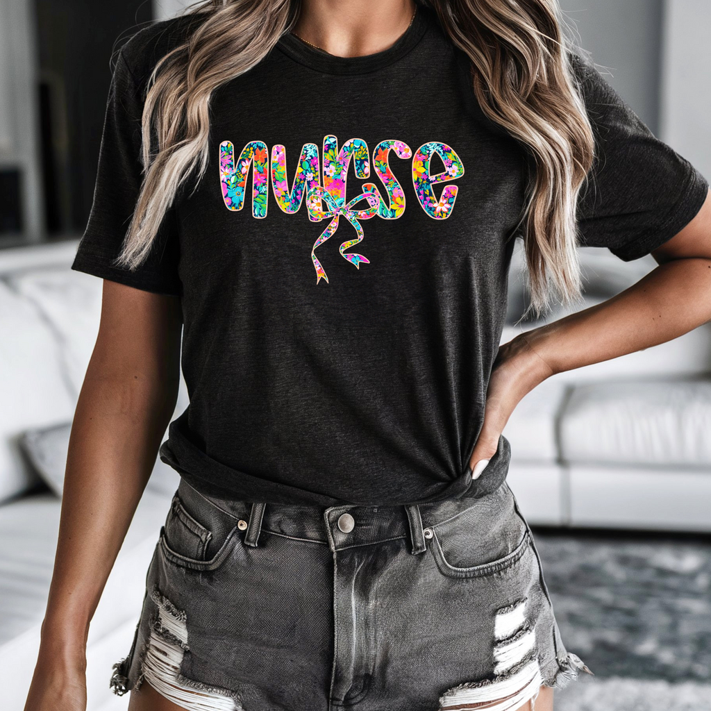 Floral Nurse Coquette T Shirt